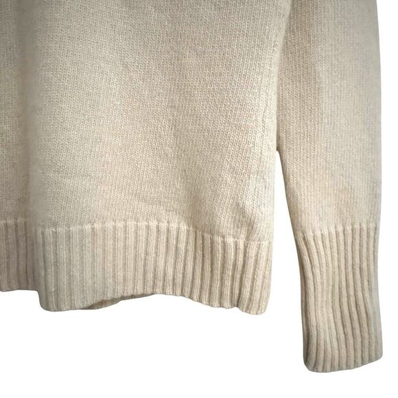 Womens Cream V-Neck Sweater Medium Pointelle Preppy Cottagecore Wool Rabbit Hair - Picture 5 of 12